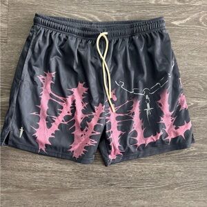 Iron Willed Mesh Shorts in Charcoal Gray and Pink